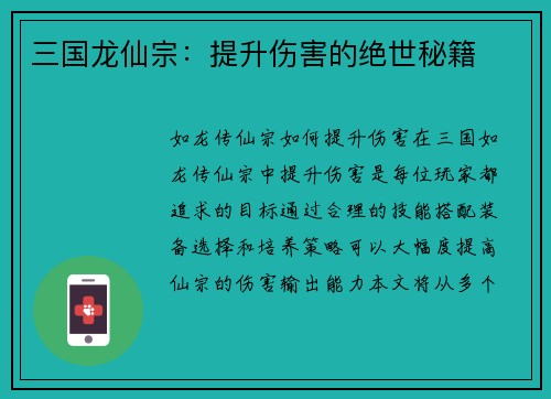 三国龙仙宗：提升伤害的绝世秘籍